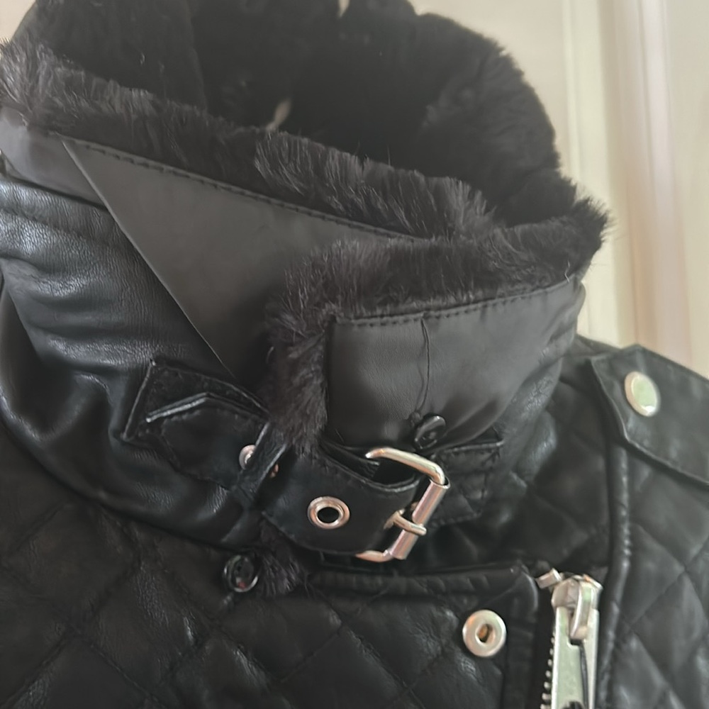 Marc New York Quilted Faux Leather Moto Jacket Faux Fur Collar S NWT - Picture 7 of 11